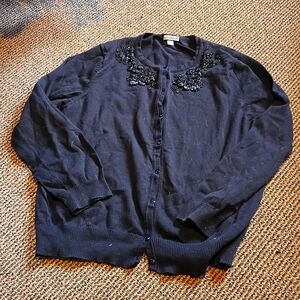 Croft & Barrow closet staple black cardigan with beaded floral detail vintage
